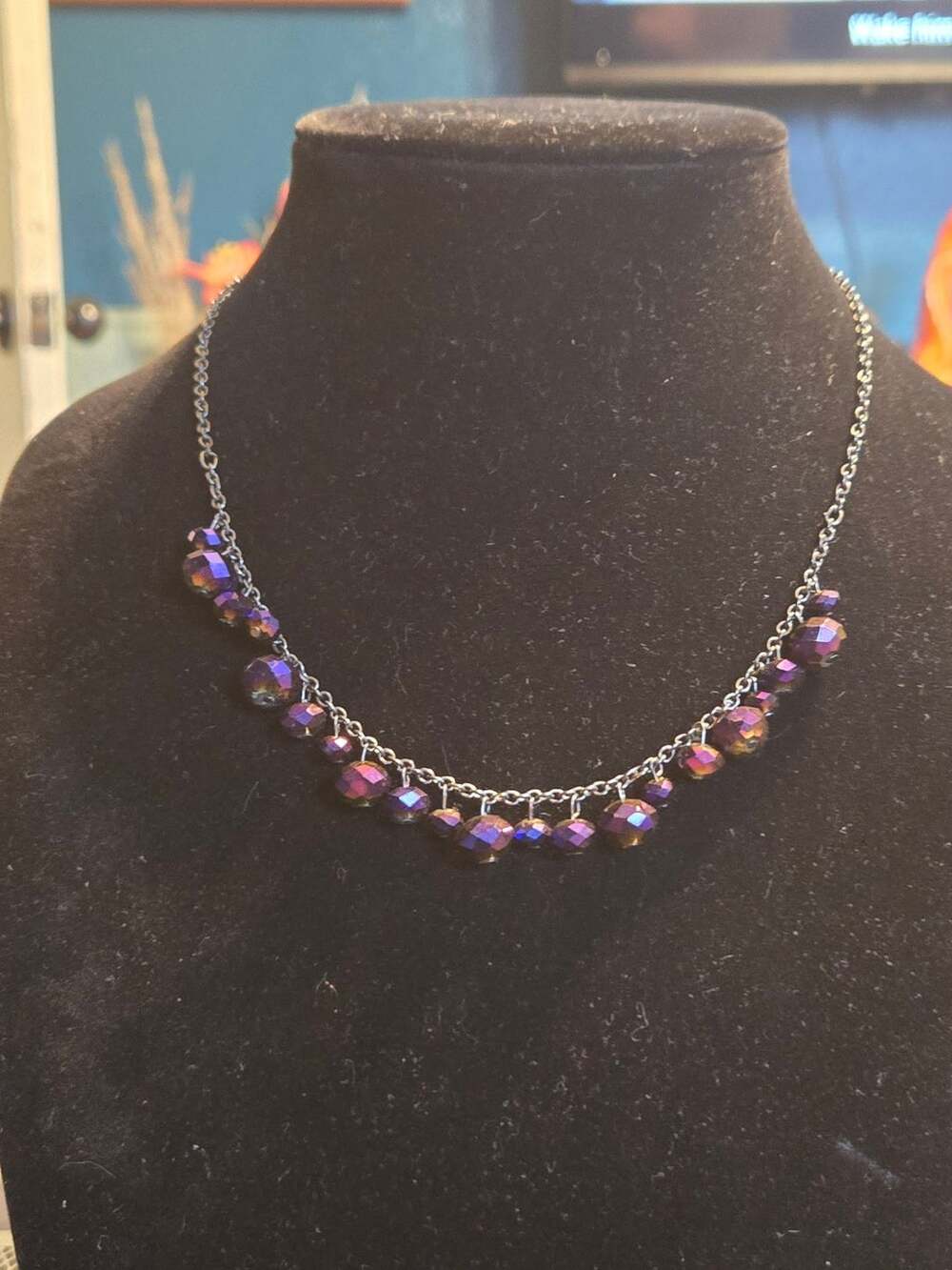 Unbranded Purple Crystal Beaded Dangle Chain Necklace